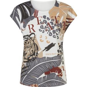 Dames Shirt met korte mouwen in ecru/antraciet bedrukt