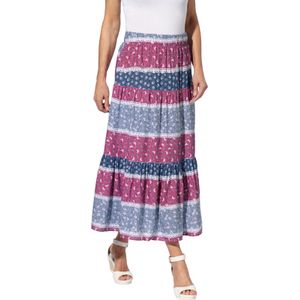 Dames Strokenrok in duifblauw/heide bedrukt
