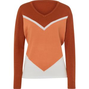 Dames Pullover met lange mouwen in roestrood/ecru gedessineerd