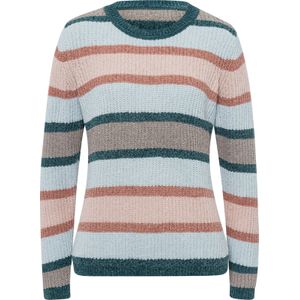 Dames Pullover met ronde hals in kalkmint/rozenhout gestreept
