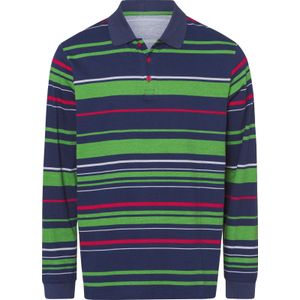 Heren Poloshirt met lange mouwen in marine/appel gestreept