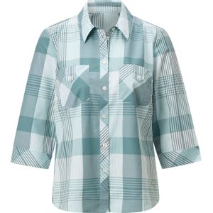Casual Looks - Geruite Blouse - Ocean/Wit - 3/4-Mouwen - Knoopsluiting