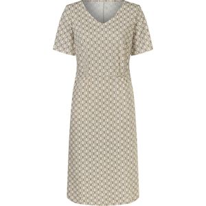 Dames Jersey jurk in zand/donkertaupe bedrukt