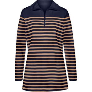 Dames Lang sweatshirt in marine/camel gestreept