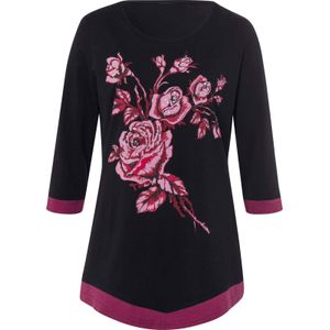 Dames Tuniekshirt in zwart/kers geprint