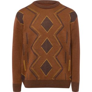 Gedessineerd Pullover - Cognac/Choco - 100% Polyacryl