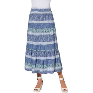 Dames comfortrok in rookblauw/kalkmint bedrukt