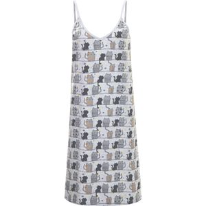 Lichtgrijs Gedessineerd Nachthemd - 100% Katoen - Mouwloos