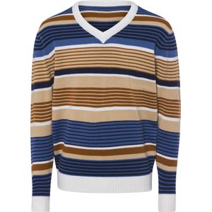 Heren Pullover met V-hals in beige/middenblauw gedessineerd