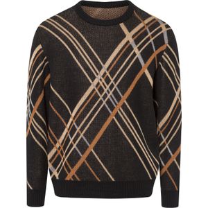 Heren Pullover met ronde hals in zwart/camel gedessineerd