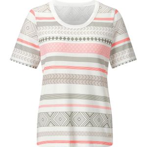 T-shirt - Ecru/Kaki Gedessineerd - 55% Viscose 45% Polyester