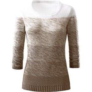 Dames Pullover met ronde hals in taupe/wit