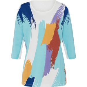 Ecru Gedessineerd Longshirt - 100% Katoen - Ronde Hals - 3/4-Mouwen