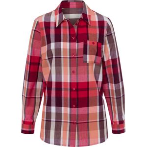 Dames Longline blouse in sesam/aardbei geruit