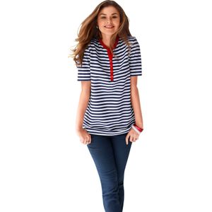 Dames Shirt met korte mouwen in wit/marine gestreept