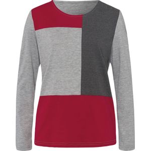 Dames Shirt met lange mouwen in rood/grijs gedessineerd