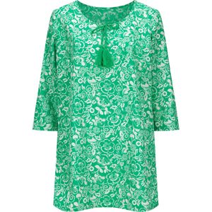 Grasgroen/Wit - Blouse - 100% Polyester - Gebloemd Gedessineerd