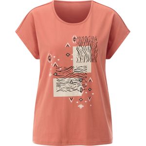 T-shirt - Papaja/Zwart - 100% Katoen - Gedessineerd Ethno