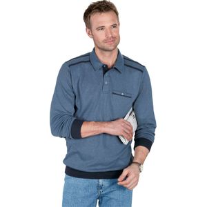 Classic Sweatshirt - Jeansblauw - Polokraag - Lange Mouwen - 50% Katoen 50% Polyester