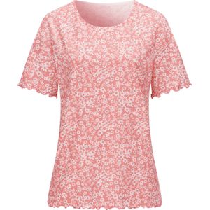 Dames Shirt met korte mouwen in flamingo/ecru bedrukt