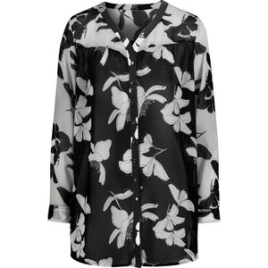 Dames Longline blouse in zwart/wit geprint