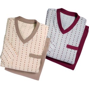 Pyjama - Beige - Grijs/Donkerrood - 100% Katoen