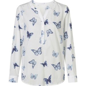 Dames Katoenen blouse in wit/marine geprint