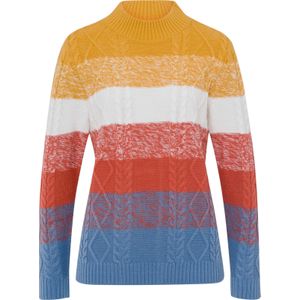 Dames Trui met opstaande kraag in middenblauw/terra gedessineerd