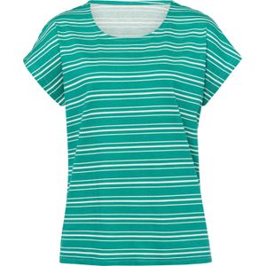 Dames Shirt met ronde hals in smaragdgroen-ecru gestreept