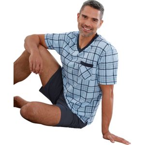 Heren Shortama - IJsblauw/Marine - Geruite Pyjama