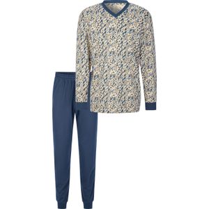 Heren Pyjama in zand/jeansblauw bedrukt