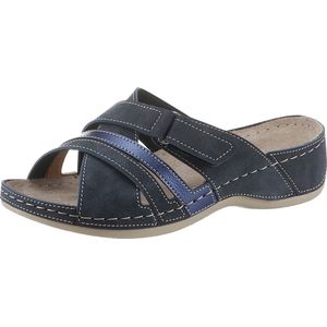 Gezondheidsslippers - Marine - Imitatieleer - Klittenbandsluiting