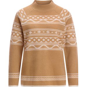 Dames Trui met opstaande kraag in camel/champagne gedessineerd