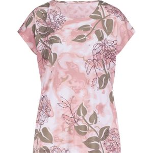 Dames Shirt met ronde hals in wit/hortensia bedrukt