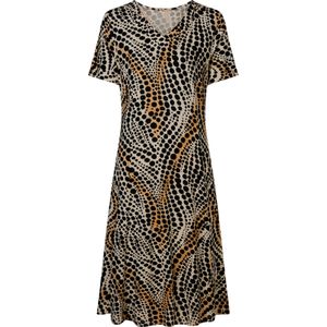 Dames Jersey jurk in ivoor/zwart bedrukt