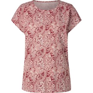 Dames Shirt met ronde hals in ecru/donkerrood bedrukt