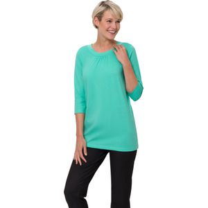 Dames Lang shirt in blauwgroen gemêleerd