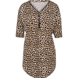 Dames strandshirt in zwart/camel bedrukt