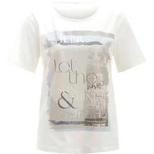 T-shirt - Ecru/Steengrijs - 100% Katoen - Gedessineerd Meerkleurig