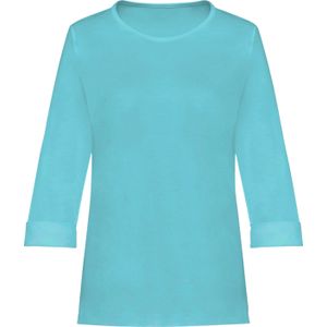 Shirt - Turquoise - Dames - Met Ronde Hals - 3/4 Omslagmouwen