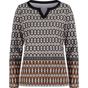 Zwart/Cognac Gedessineerd - Longsleeve - 100% Katoen - Ronde Hals - Lange Mouwen