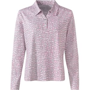 Dames Poloshirt in hortensia/steengrijs bedrukt