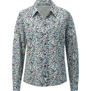 Dames Jerseyblouse in ecru/oceaan bedrukt