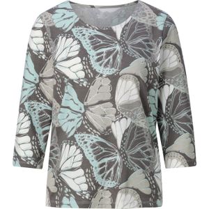 Dames Shirt met 3/4-mouw in grijs/kalkmint bedrukt