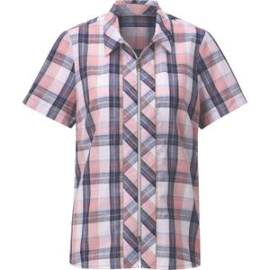 Flamingo/Marine Geruite Blouse - 100% Katoen - Korte Mouwen