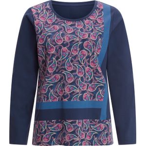 Dames Shirt met lange mouwen in donkerblauw/topaas bedrukt