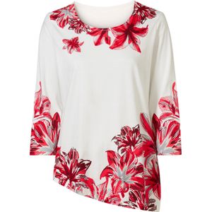 Dames Shirt met ronde hals in ecru/rood bedrukt