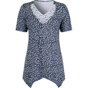 Dames Lang shirt in marine/wit geprint