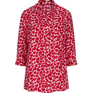 Dames Longline blouse in wit/rood gedessineerd