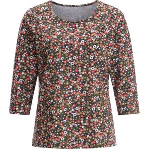 Dames Shirt met 3/4-mouw in grapefruit/olijf bedrukt